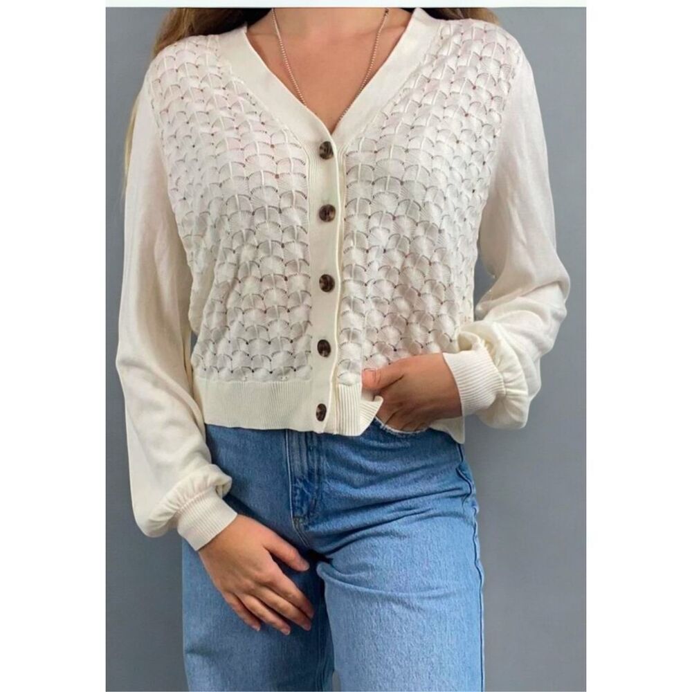 Jason Wu Sweater Womens Plus Size 5X Cardigan Pointelle Stitch Cream Ivory NWOT